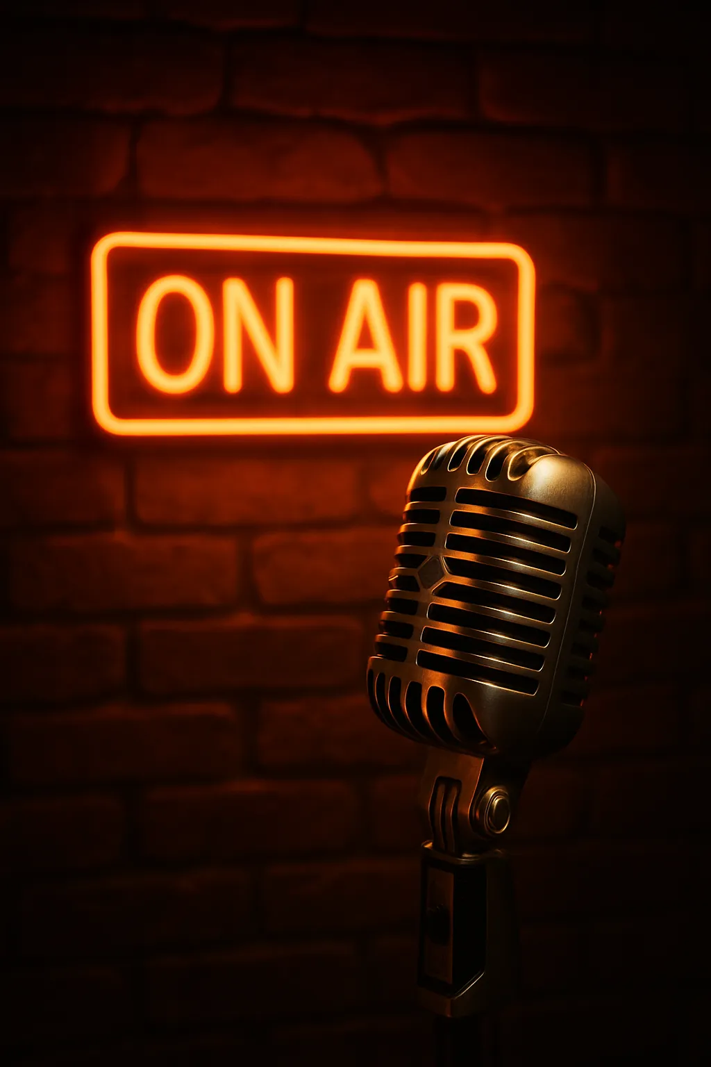 AWPR’s amber On Air sign and studio microphone